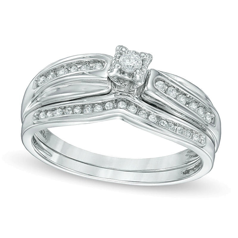 0.17 ct. Gesamtgewicht Diamant-Brautset in rhodiniertem Sterlingsilber