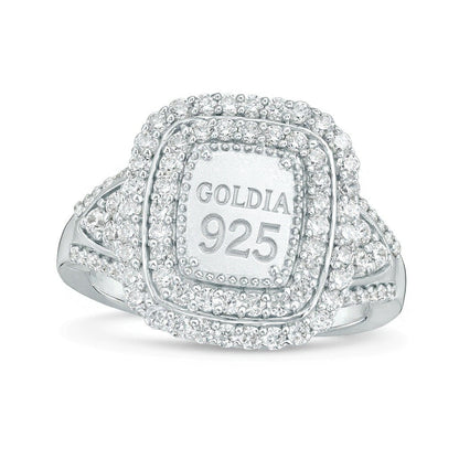 1.0 ct. Gesamtgewicht Komposit-Diamant Ring mit rechteckigem Doppelrahmen aus rhodiniertem Sterlingsilber