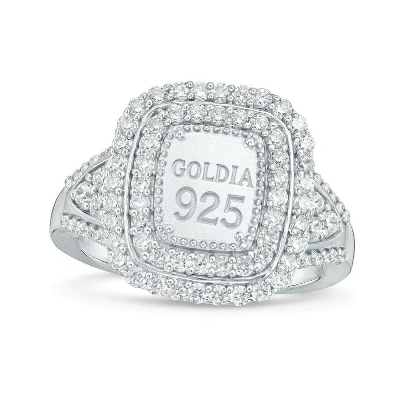 1.0 ct. Gesamtgewicht Komposit-Diamant Ring mit rechteckigem Doppelrahmen aus rhodiniertem Sterlingsilber