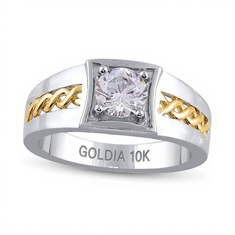 Ring mit Diamant-Solitär im Signet-Stil mit Flechtdesign 1.0 ct. Gesamtgewicht in 10K Gold Two-Tone