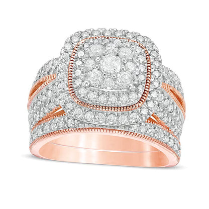 Braut-Set mit Diamanten im Kissenschliff und rund, 1.33 ct. Gesamtgewicht, in 10K Roségold