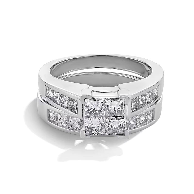 2.0 ct. Gesamtgewicht Quad Diamant-Brautset im Princess-Schliff in 14K Weißgold