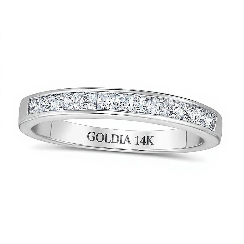 0.5 CT. Gesamtgewicht Ehering mit Diamanten im Princess-Schliff in 14K Weißgold (H/VS2)