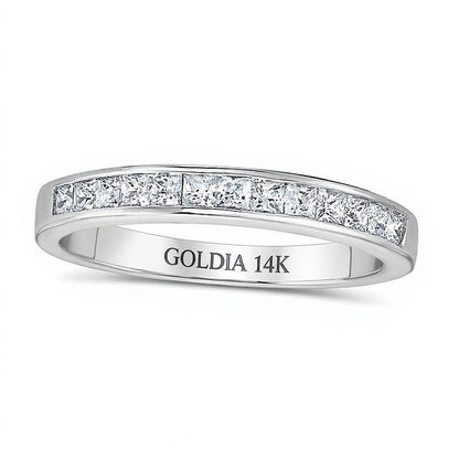 0.5 CT. Gesamtgewicht Ehering mit Diamanten im Princess-Schliff in 14K Weißgold (H/VS2)
