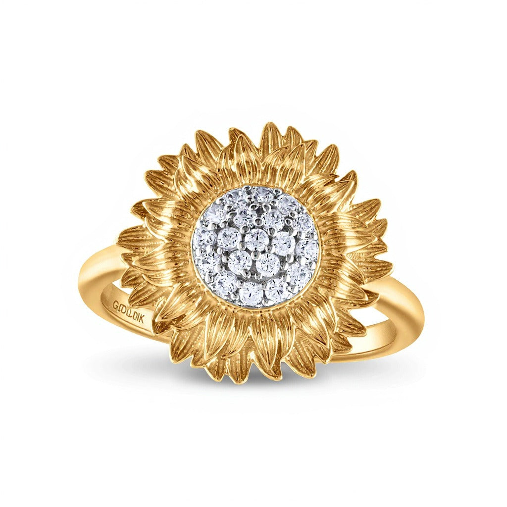 0.2 ct. Gesamtgewicht Diamant Sonnenblumen-Ring in 10K Gelbgold