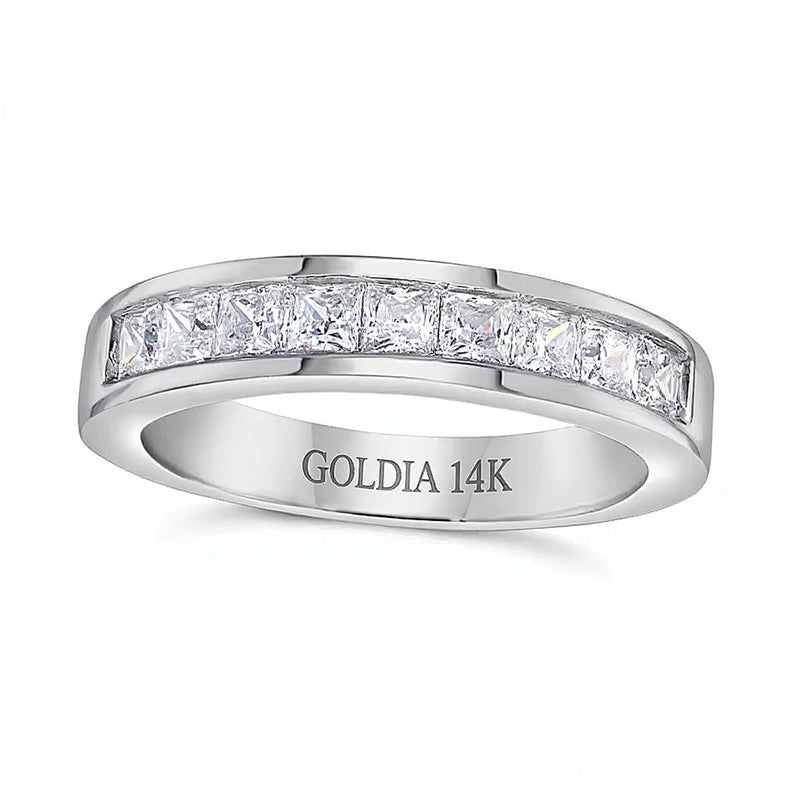 1.0 ct. Gesamtgewicht Diamant-Ehering mit Princess-Schliff und neun Steinen in 14K Weißgold (H/VS2)