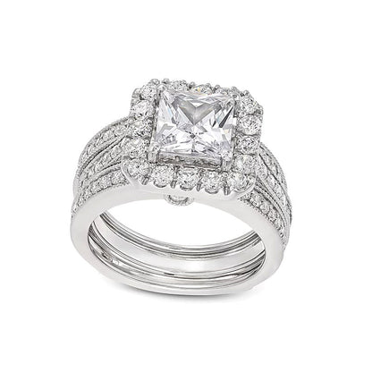 Braut-Set mit Labordiamanten im Princess-, Rund- und Kissenschliff, 3,38 ct. Gesamtgewicht, in 14K Weißgold (F/VS2)