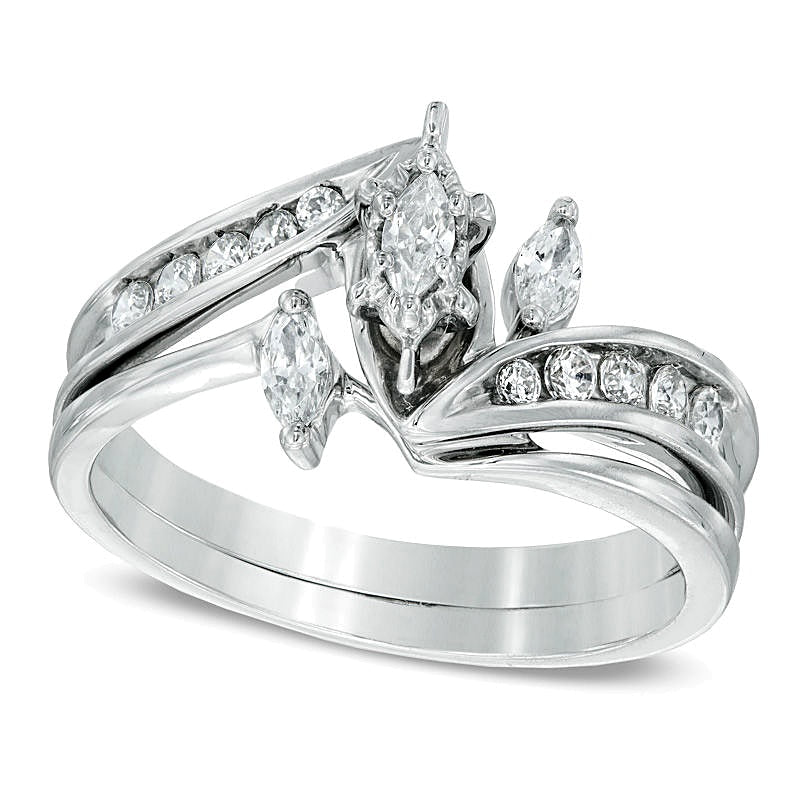 0.5 ct. Gesamtgewicht Dreistein-Brautset mit Marquise-Diamanten in 10K Weißgold