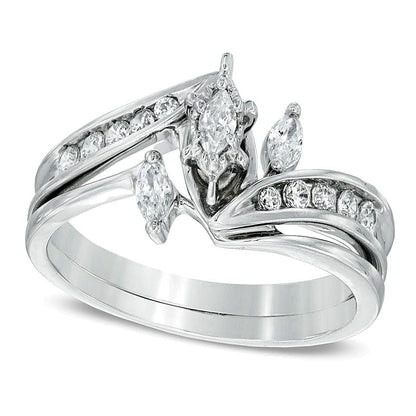 0.5 ct. Gesamtgewicht Dreistein-Brautset mit Marquise-Diamanten in 10K Weißgold