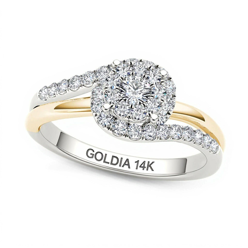 0,5 ct. Gesamtgewicht Multi-Diamant Verlobungsring mit Halo in 14K Bicolor-Gold