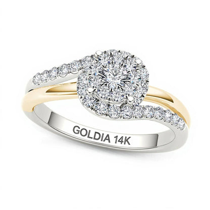 0,5 ct. Gesamtgewicht Multi-Diamant Verlobungsring mit Halo in 14K Bicolor-Gold
