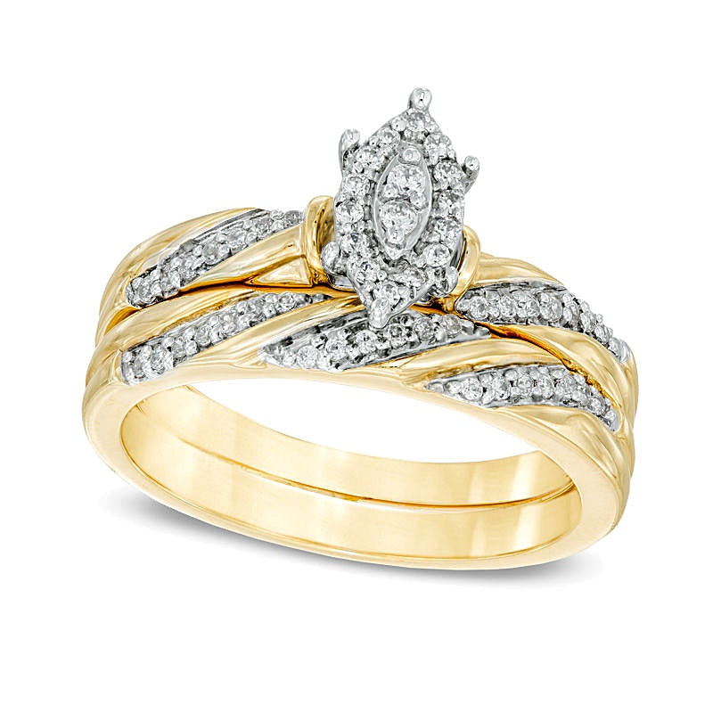 Braut-Set mit Diamanten im Marquise- und Rundschliff 0,25 ct. Gesamtgewicht in 10K Gelbgold