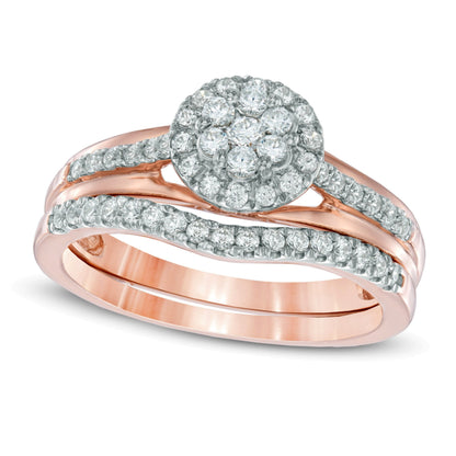 Braut-Set mit Diamanten 0.5 ct. Gesamtgewicht, rund, Weiß, in 10K Roségold