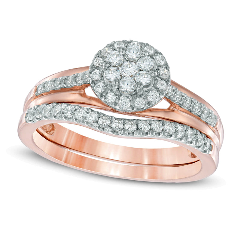 Braut-Set mit Diamanten 0.5 ct. Gesamtgewicht, rund, Weiß, in 10K Roségold