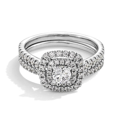 1.0 CT. Gesamtgewicht Diamant Braut-Set mit doppeltem Kissenschliff-Rahmen in 14K Weißgold