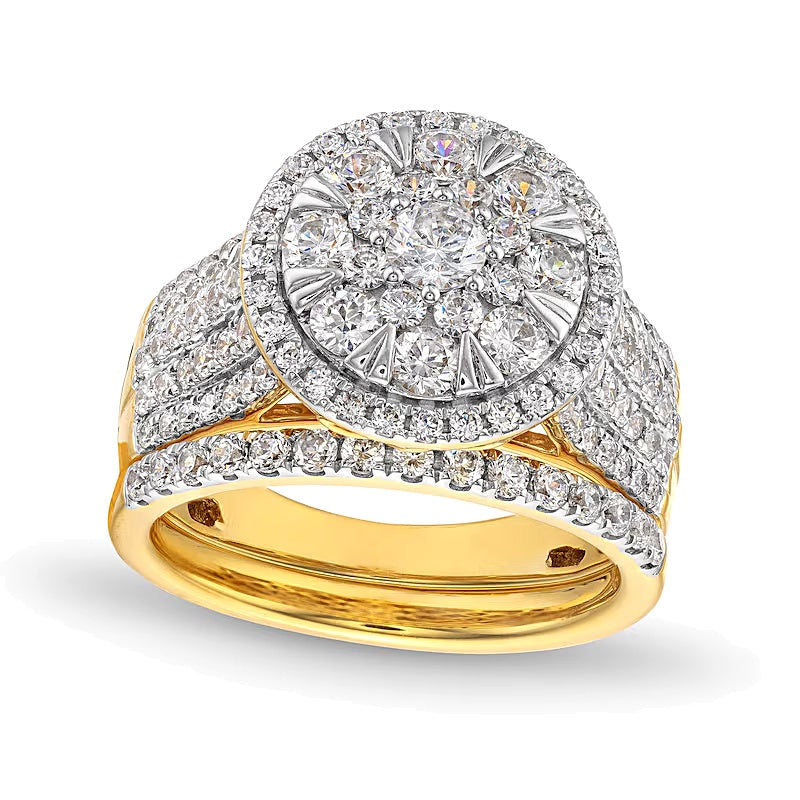 Brautset mit Diamanten in Tropfen-Fassung 2.0 ct. Gesamtgewicht in 10K Weißgold