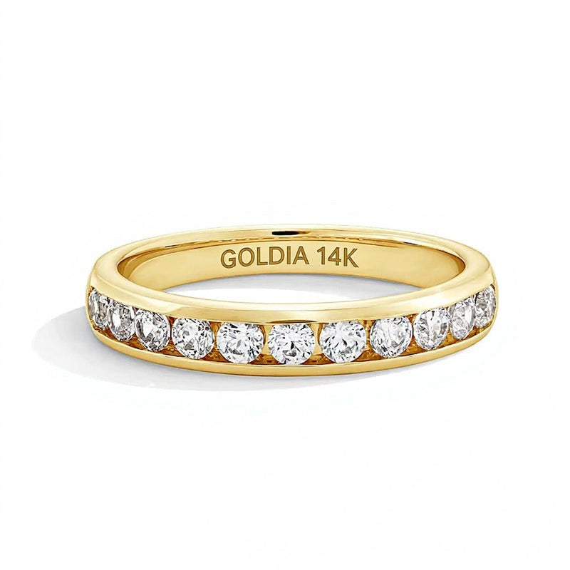 Ring mit weißen Diamanten im Rundschliff, kanalgefasst, 0.5 ct. Gesamtgewicht, in 14K Gelbgold