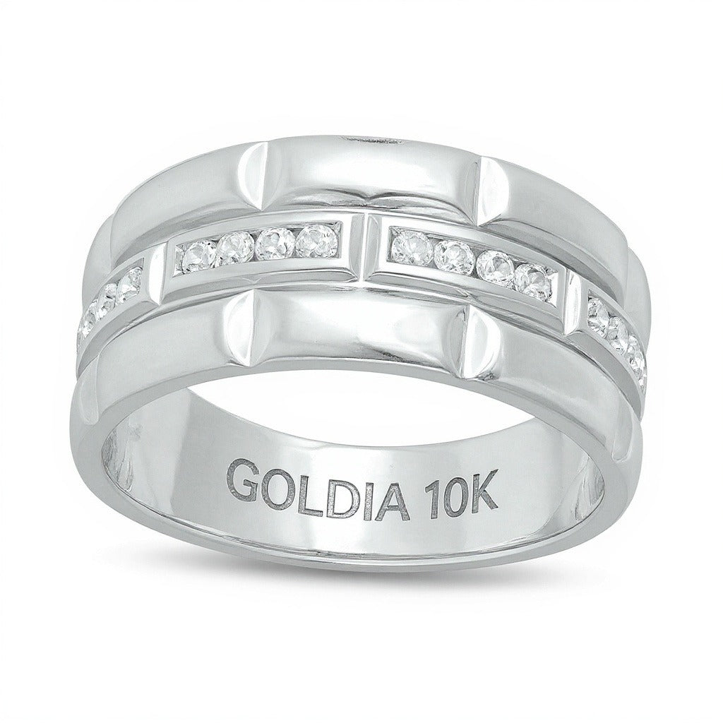 Ehering mit Diamant-Trio im Brick-Muster 0.25 ct. Gesamtgewicht in 10K Weißgold
