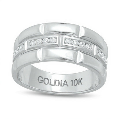 Ehering mit Diamant-Trio im Brick-Muster 0.25 ct. Gesamtgewicht in 10K Weißgold