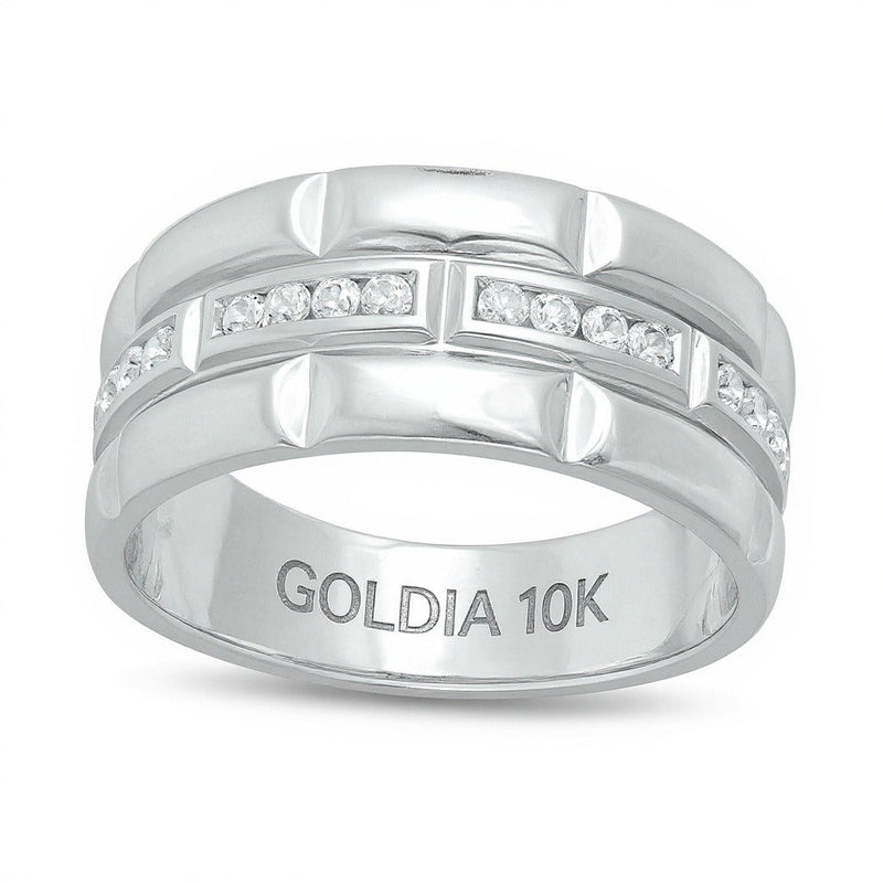 Ehering mit Diamant-Trio im Brick-Muster 0.25 ct. Gesamtgewicht in 10K Weißgold