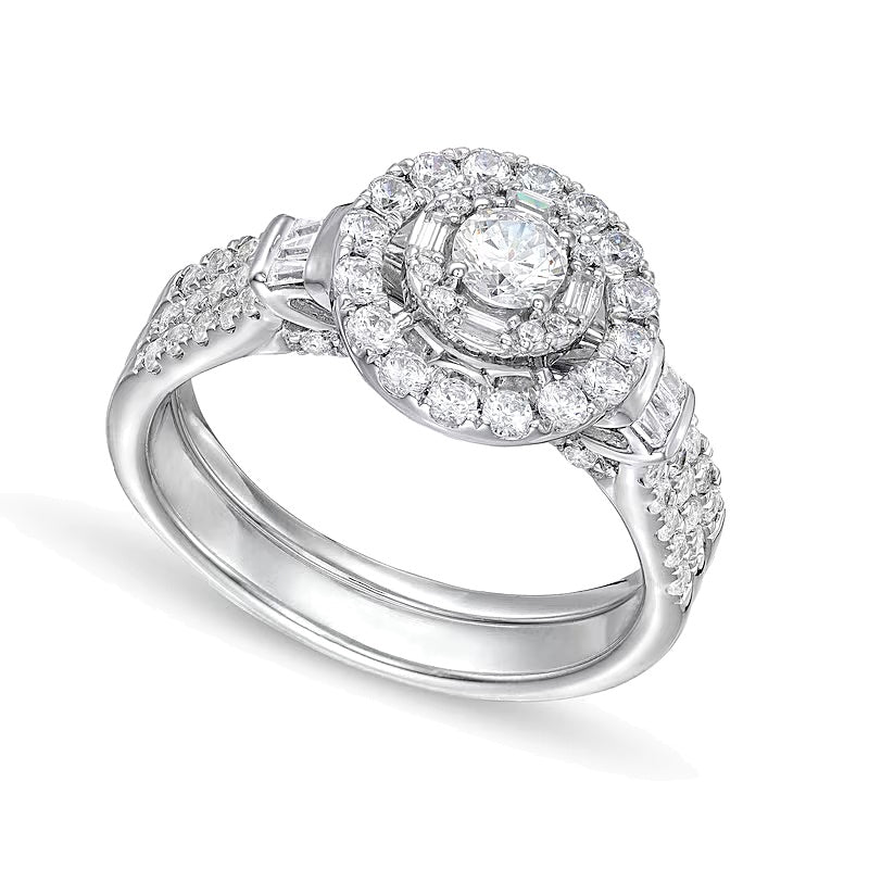 1.0 ct. Gesamtgewicht Diamant Brautset zweireihig in 10K Weißgold