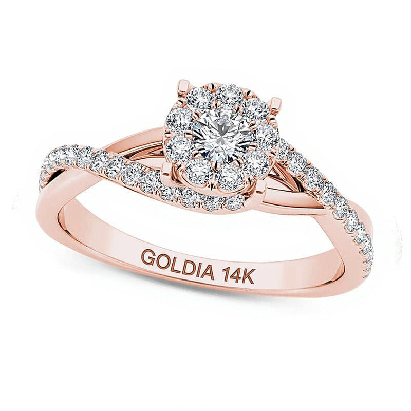 0,5 ct. Gesamtgewicht Diamant Bypass Verlobungsring in 14K Roségold