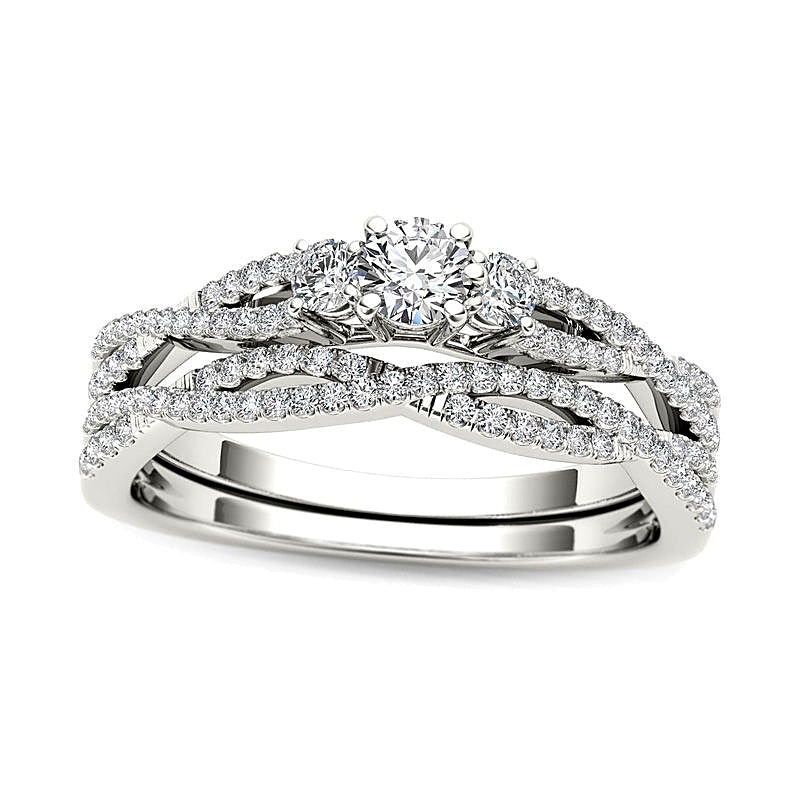 0.5 ct. Gesamtgewicht Diamant Dreistein Twist Brautset in 14K Weißgold