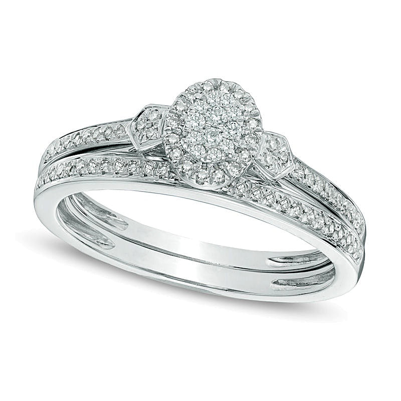 0.2 ct. Gesamtgewicht Brautset mit Diamanten in Tropfen- und rundem Schliff in 10K Weißgold