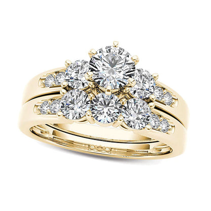 1.5 ct. Gesamtgewicht Diamant Dreistein-Brautset in 14K Gelbgold