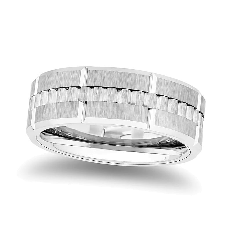 8,0 mm gerippter Streifen-Ring aus silberfarbenem, ionenbeschichtetem Wolfram für Damen