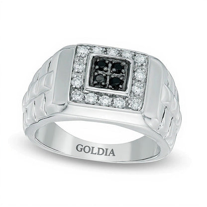 0,5 ct. Gesamtgewicht Ring mit behandelten schwarzen und weißen Diamanten in rhodiniertem Sterlingsilber