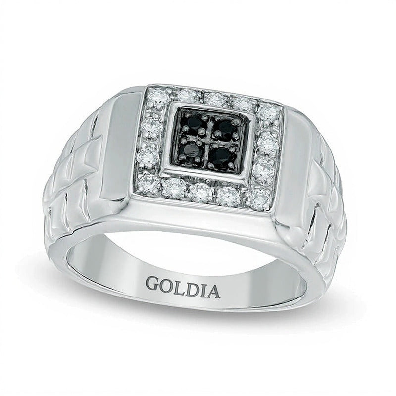 0,5 ct. Gesamtgewicht Ring mit behandelten schwarzen und weißen Diamanten in rhodiniertem Sterlingsilber