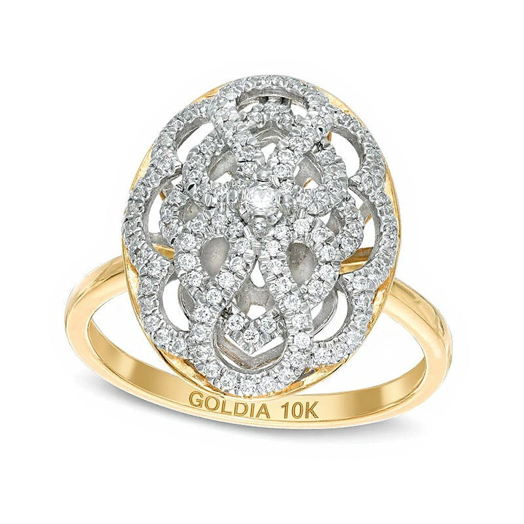 0.33 ct. Gesamtgewicht Diamant Fashion-Ring in ovaler Form mit Muschel- und Gittermuster in 10K Gelbgold