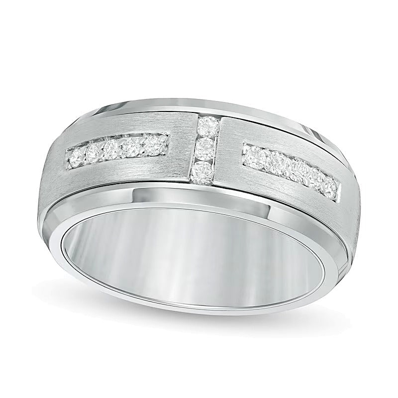 Ehering für Damen mit Diamanten 0.33 ct. Gesamtgewicht rund im Art-Déco-Stil mit Komfortschliff aus White Tungsten