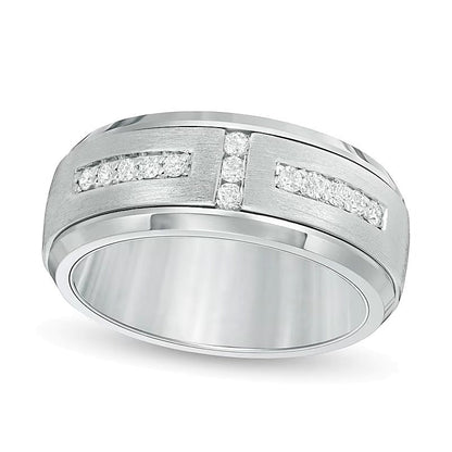 Ehering für Damen mit Diamanten 0.33 ct. Gesamtgewicht rund im Art-Déco-Stil mit Komfortschliff aus White Tungsten