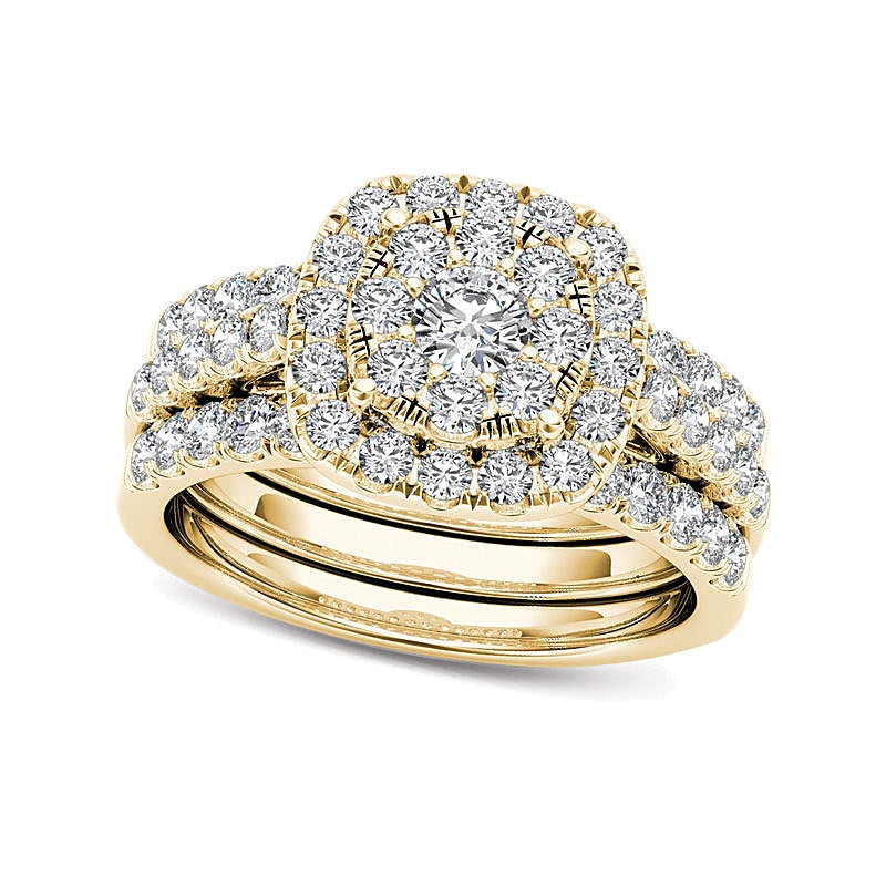 Brautset mit Diamanten 1.5 ct. Gesamtgewicht, rund, in 14K Gelbgold