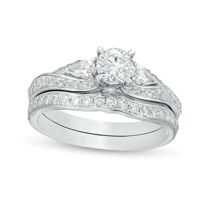 1.38 ct. Gesamtgewicht Diamant Bypass Dreistein Brautset in 14K Weißgold