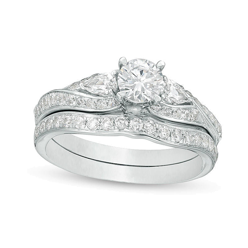 1.38 ct. Gesamtgewicht Diamant Bypass Dreistein Brautset in 14K Weißgold