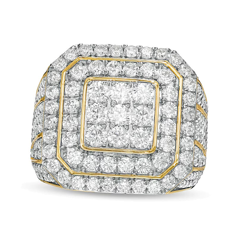Fashion-Ring mit 5.0 ct. Gesamtgewicht weißen Diamanten in rund und Princess in 10K Gelbgold für Damen