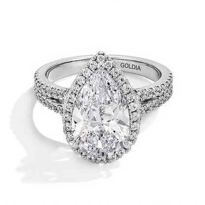 3.63 CT. Gesamtgewicht Verlobungsring mit tropfenförmigem Labordiamant und Halo in 14K Weißgold (F/VS2)