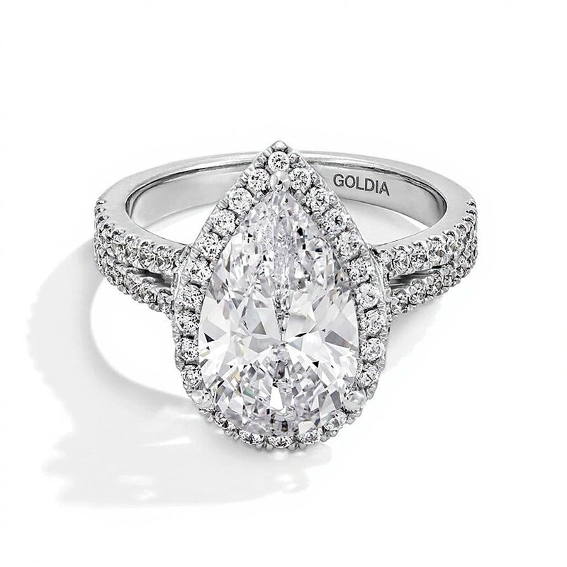 3.63 CT. Gesamtgewicht Verlobungsring mit tropfenförmigem Labordiamant und Halo in 14K Weißgold (F/VS2)
