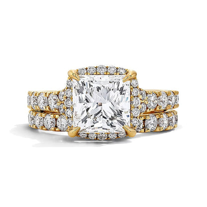 4.5 CT. Gesamtgewicht Braut-Set mit Labordiamanten im Princess-Schliff in 14K Gelbgold (F/VS2)