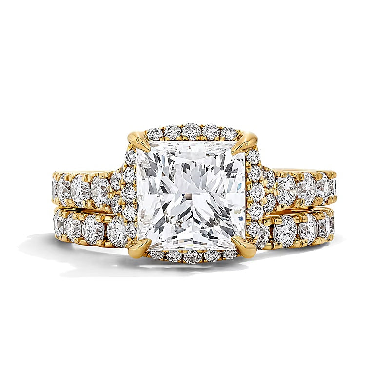 4.5 CT. Gesamtgewicht Braut-Set mit Labordiamanten im Princess-Schliff in 14K Gelbgold (F/VS2)