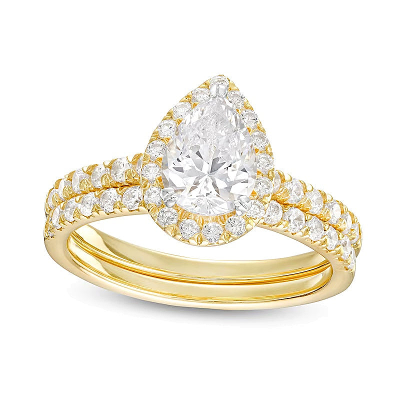 Braut-Set mit tropfenförmigen Labordiamanten 1.75 ct. Gesamtgewicht in 14K Gelbgold (I/SI2)