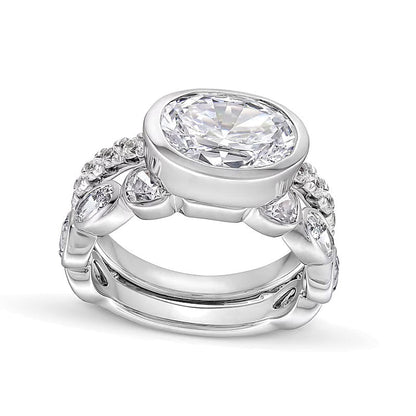 5.75 ct. Gesamtgewicht Labordiamant-Brautset mit Diamanten im Oval-, Rund- und Smaragdschliff in 14K Weißgold (F/VS2)