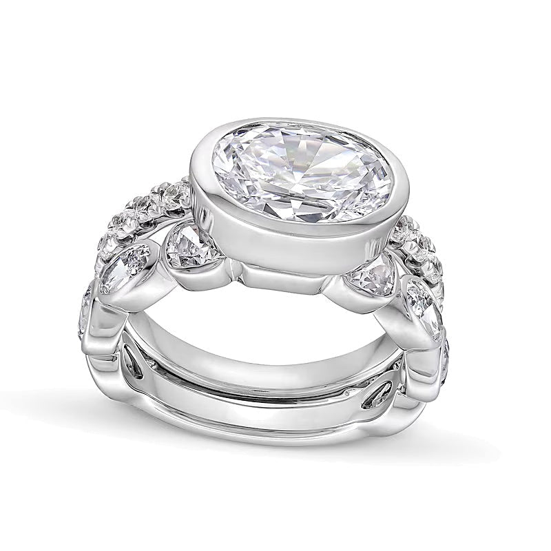 5.75 ct. Gesamtgewicht Labordiamant-Brautset mit Diamanten im Oval-, Rund- und Smaragdschliff in 14K Weißgold (F/VS2)