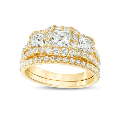 2.2 ct. Gesamtgewicht Diamant Dreistein Braut-Set im Princess-Schliff in 14K Gelbgold