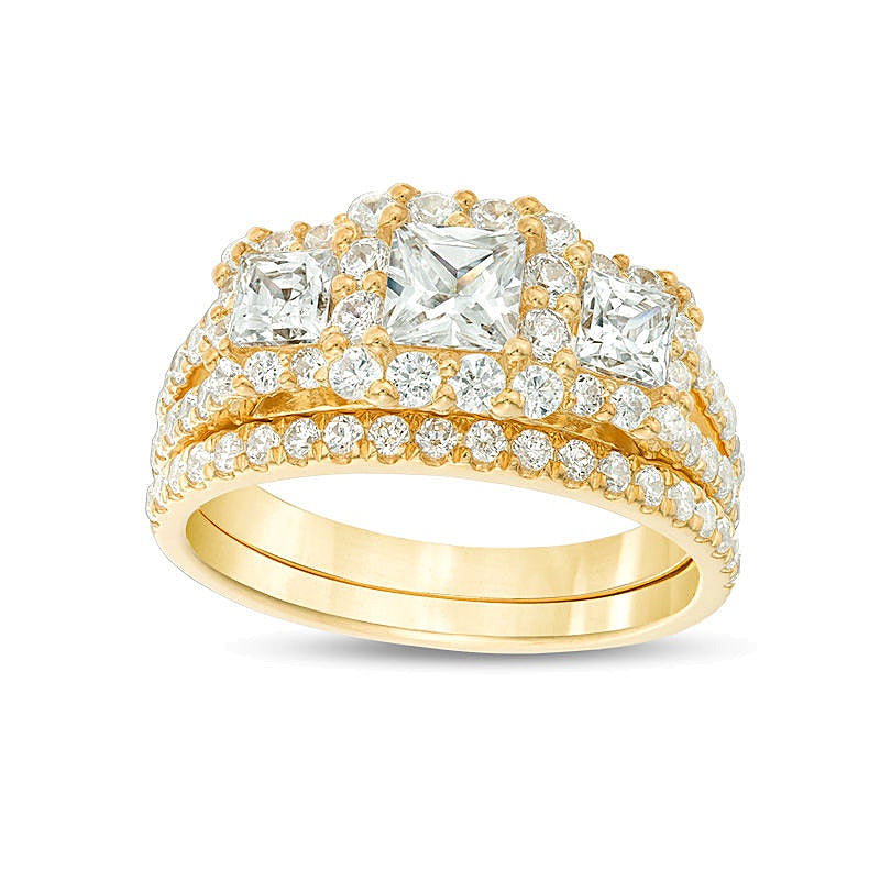 2.2 ct. Gesamtgewicht Diamant Dreistein Braut-Set im Princess-Schliff in 14K Gelbgold