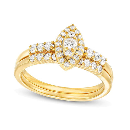Braut-Set mit weißen Diamanten in Marquise- und Rundschliff, 0,5 ct. Gesamtgewicht, in 10K Gelbgold