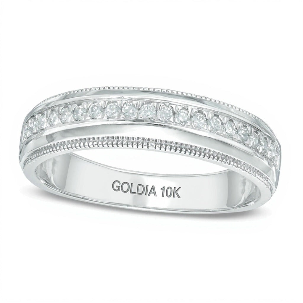 0.25 CT. TW Diamant Ehering mit Milgrain in 10K Weißgold